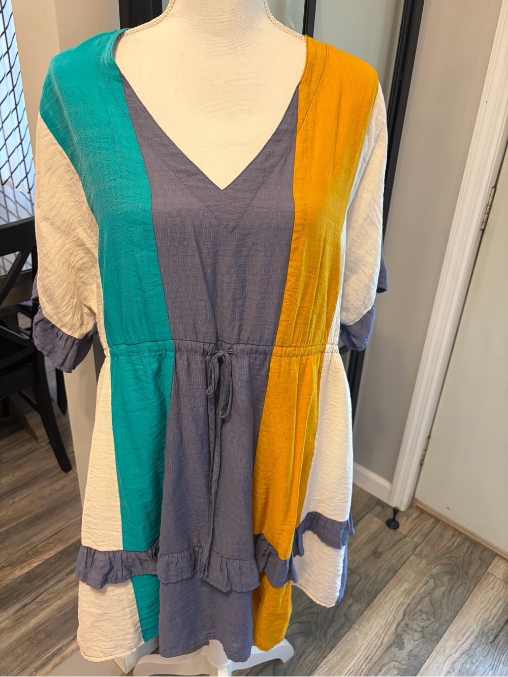 Boutique brand Bibi Ruffle Sleeve MultiColor Stripe Dress…Size Large